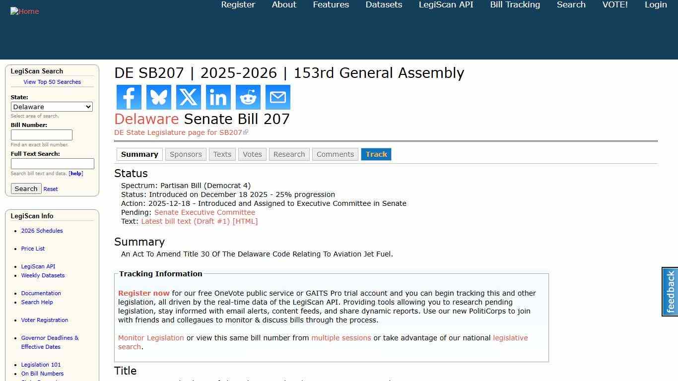 DE SB207 2025-2026 153rd General Assembly LegiScan