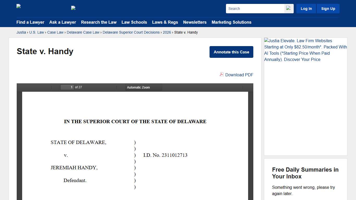 State v. Handy :: 2026 :: Delaware Superior Court Decisions :: Delaware Case Law :: Delaware Law :: U.S. Law :: Justia